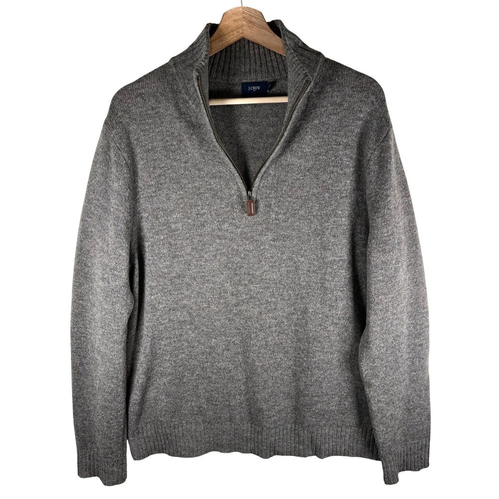 J Crew Mens Neutral 100% Lambswool 1/4 Zip Mock Neck Classic Sweater Size Large